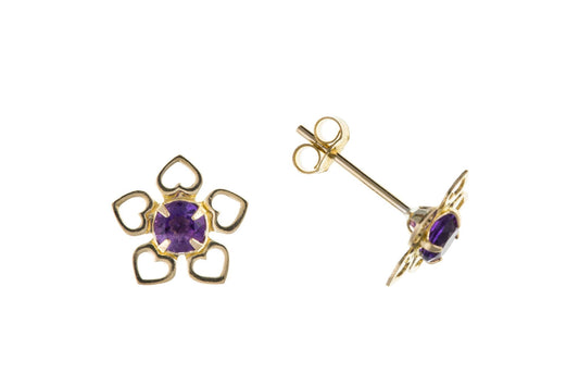 Yellow Gold Amethyst Flower Stud Earrings