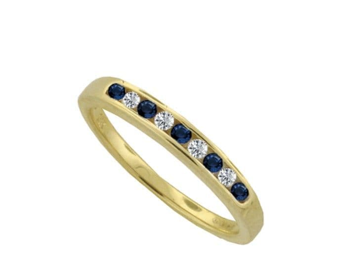 Yellow Gold Blue Sapphire And Diamond Eternity Ring Channel Set