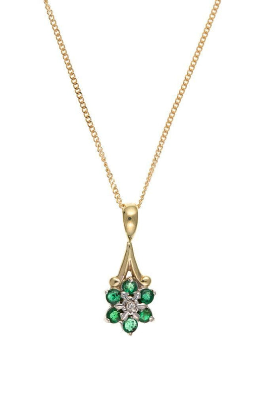 Yellow Gold Emerald And Diamond Necklace Pendant