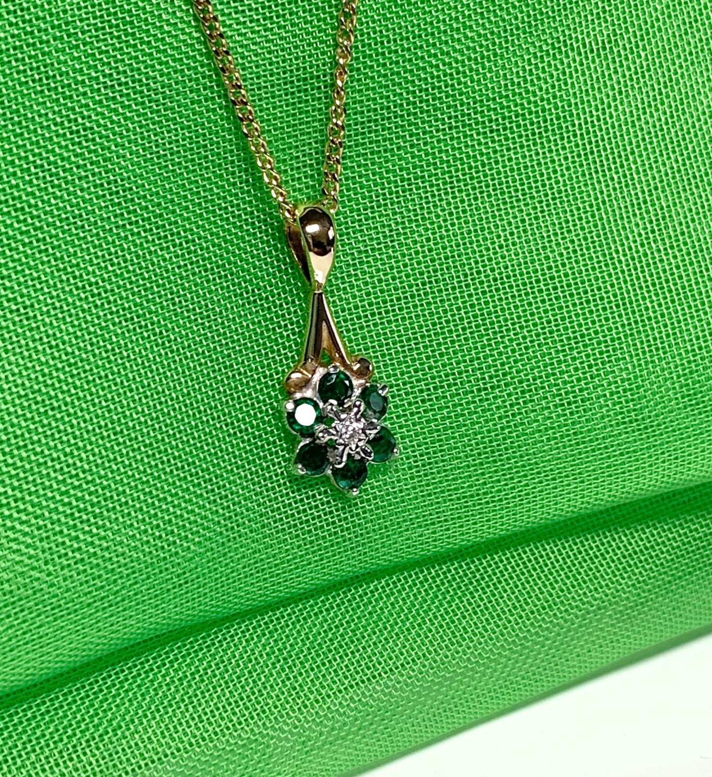 Yellow Gold Emerald And Diamond Necklace Pendant With Chain