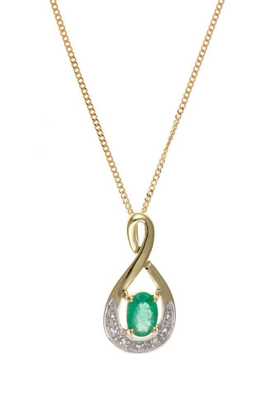 Yellow Gold Emerald and Diamond Necklace With Chain