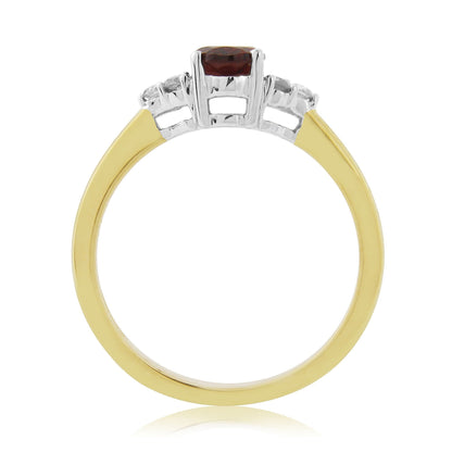 Yellow Gold Garnet And Diamond Ring