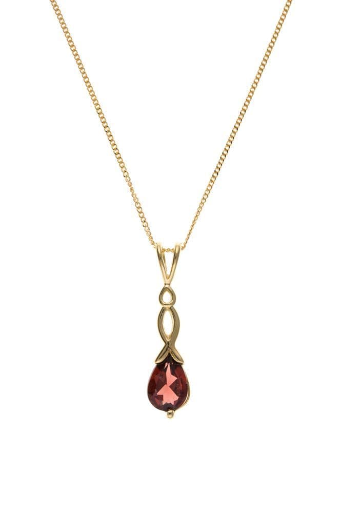 Tear drop pear real garnet fancy long necklace yellow gold