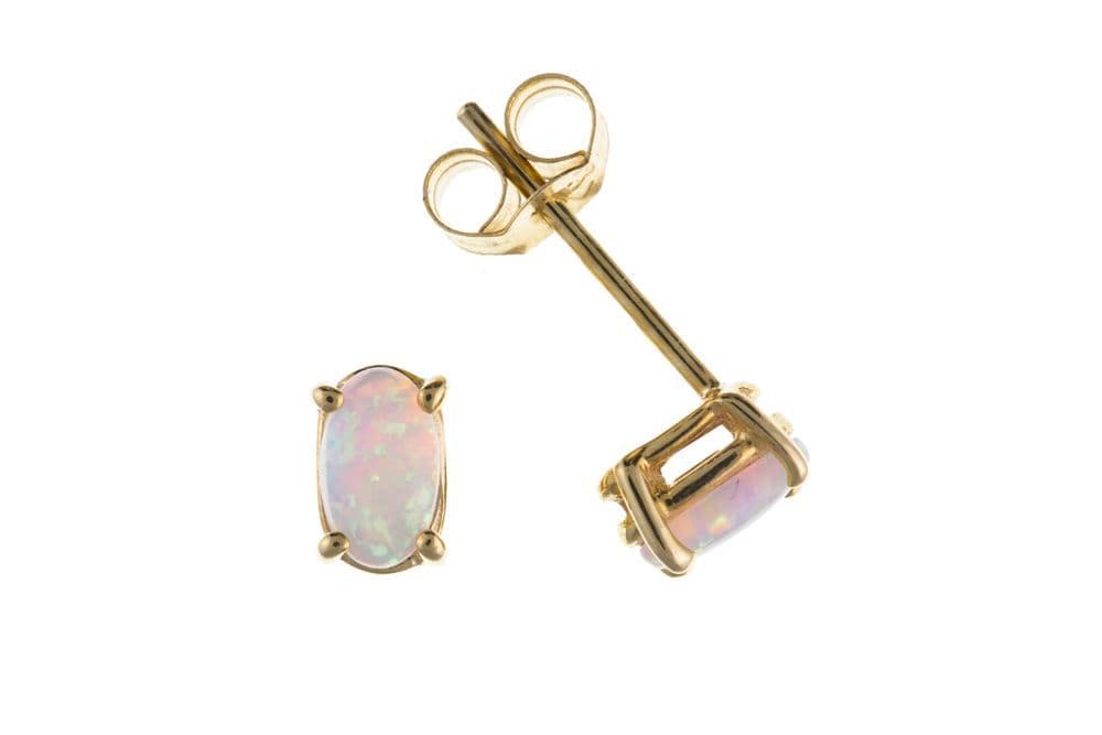 Yellow Gold Oval Opal Stud Earrings