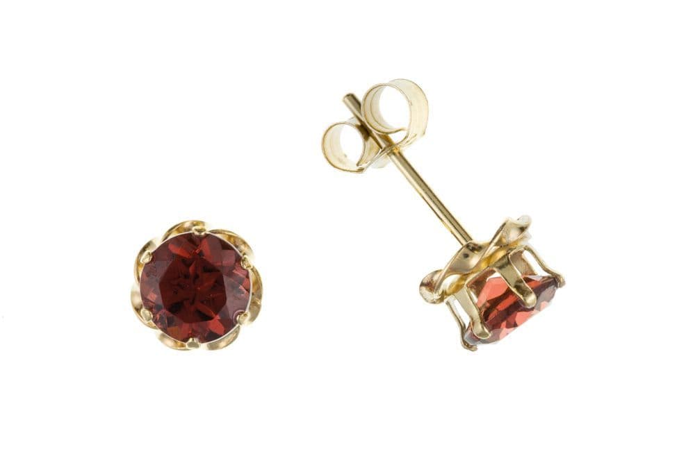 Yellow Gold Round Garnet Stud Earrings