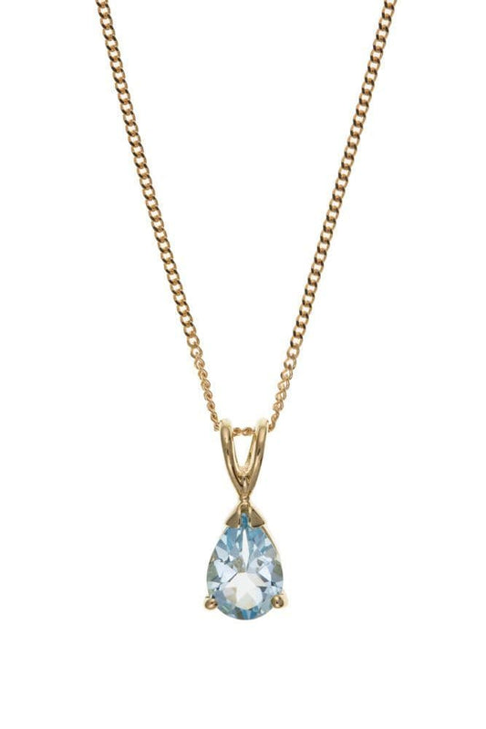 Yellow Gold pear Shaped Blue Topaz Necklace Including Chain