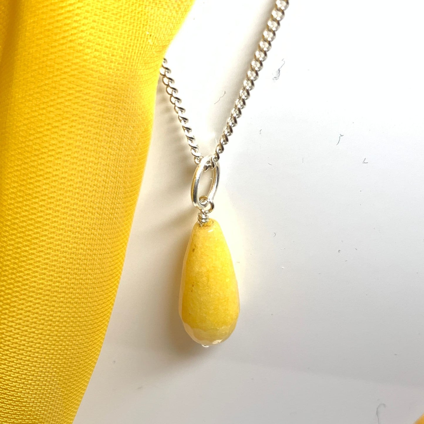 Yellow Jade Teardrop Pendant Necklace