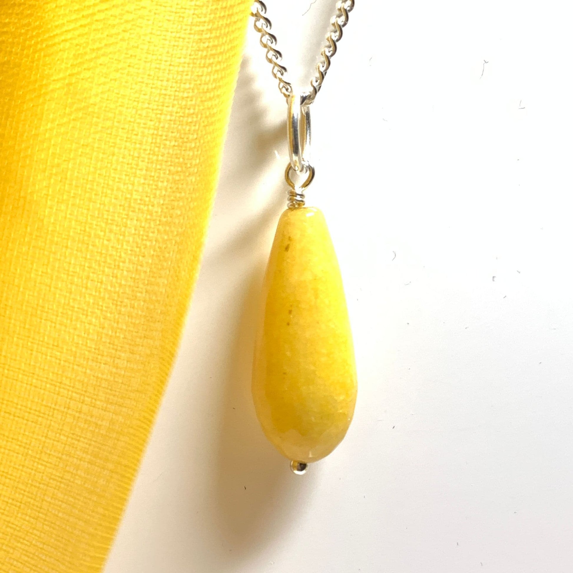 Yellow Jade Teardrop Pendant Necklace