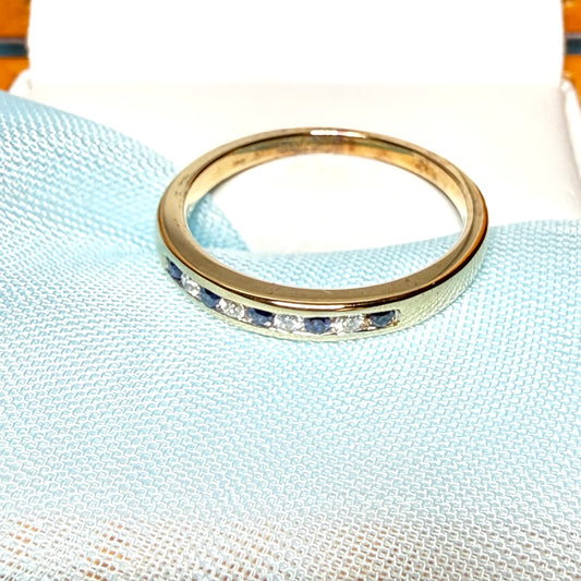 Yellow Gold Blue Sapphire And Diamond Eternity Ring Channel Set