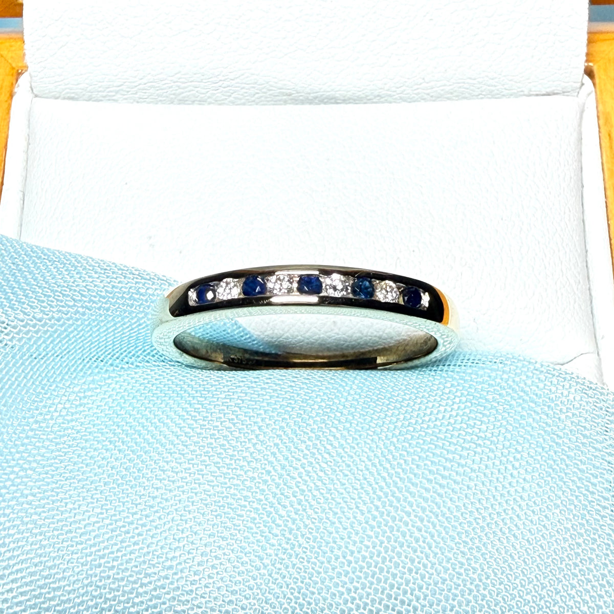 Yellow Gold Blue Sapphire And Diamond Eternity Ring Channel Set