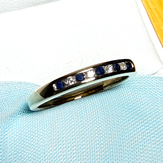 Yellow Gold Blue Sapphire And Diamond Eternity Ring Channel Set