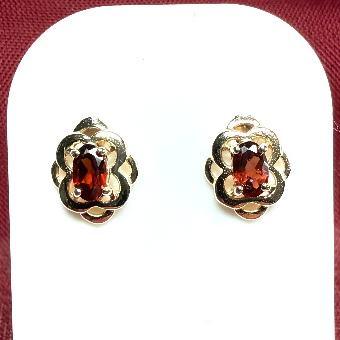 Yellow Gold Oval Shaped Garnet Stud Earrings