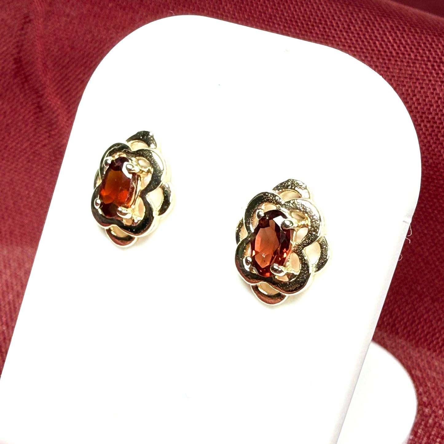 Yellow Gold Oval Shaped Garnet Stud Earrings