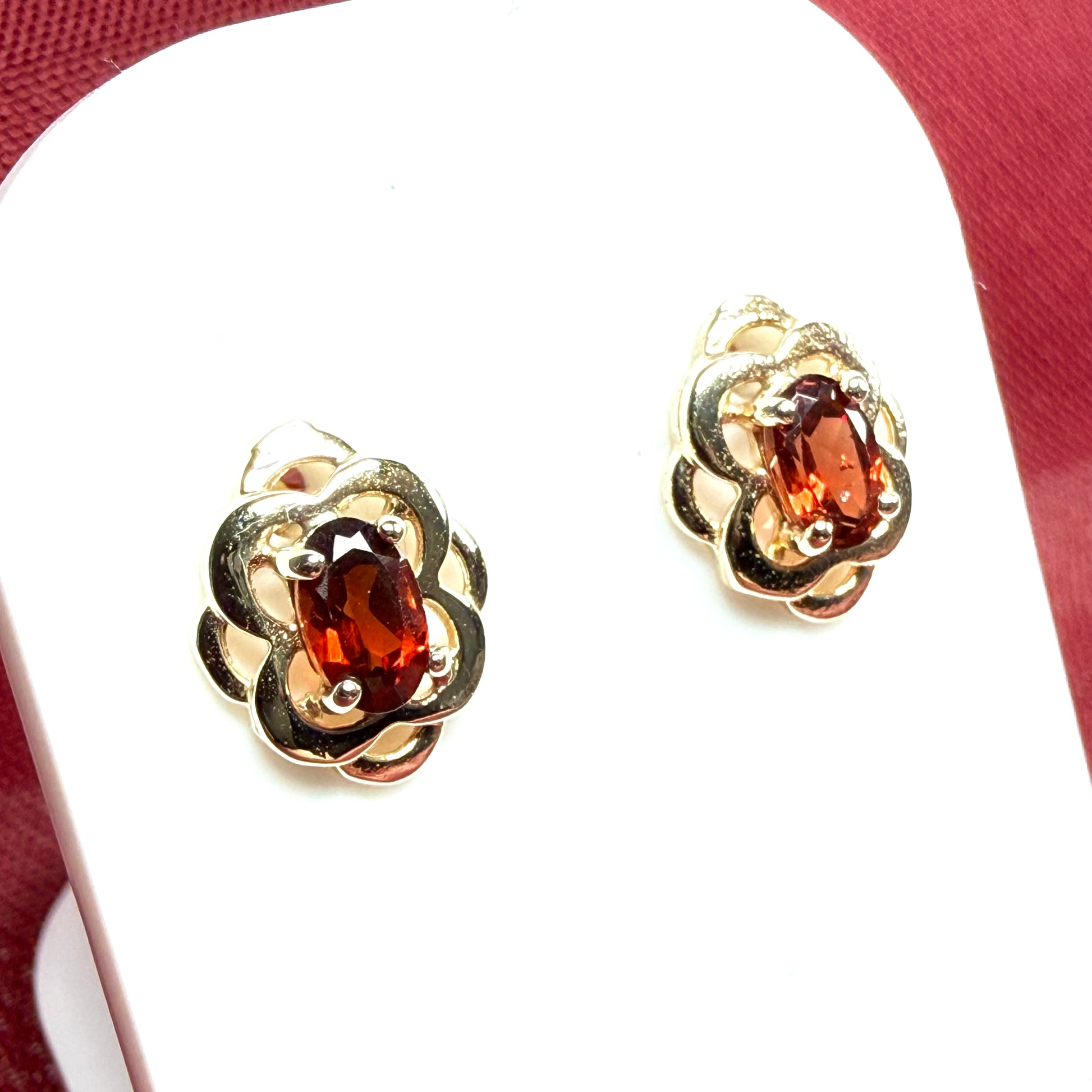 Yellow Gold Oval Garnet Stud Earrings