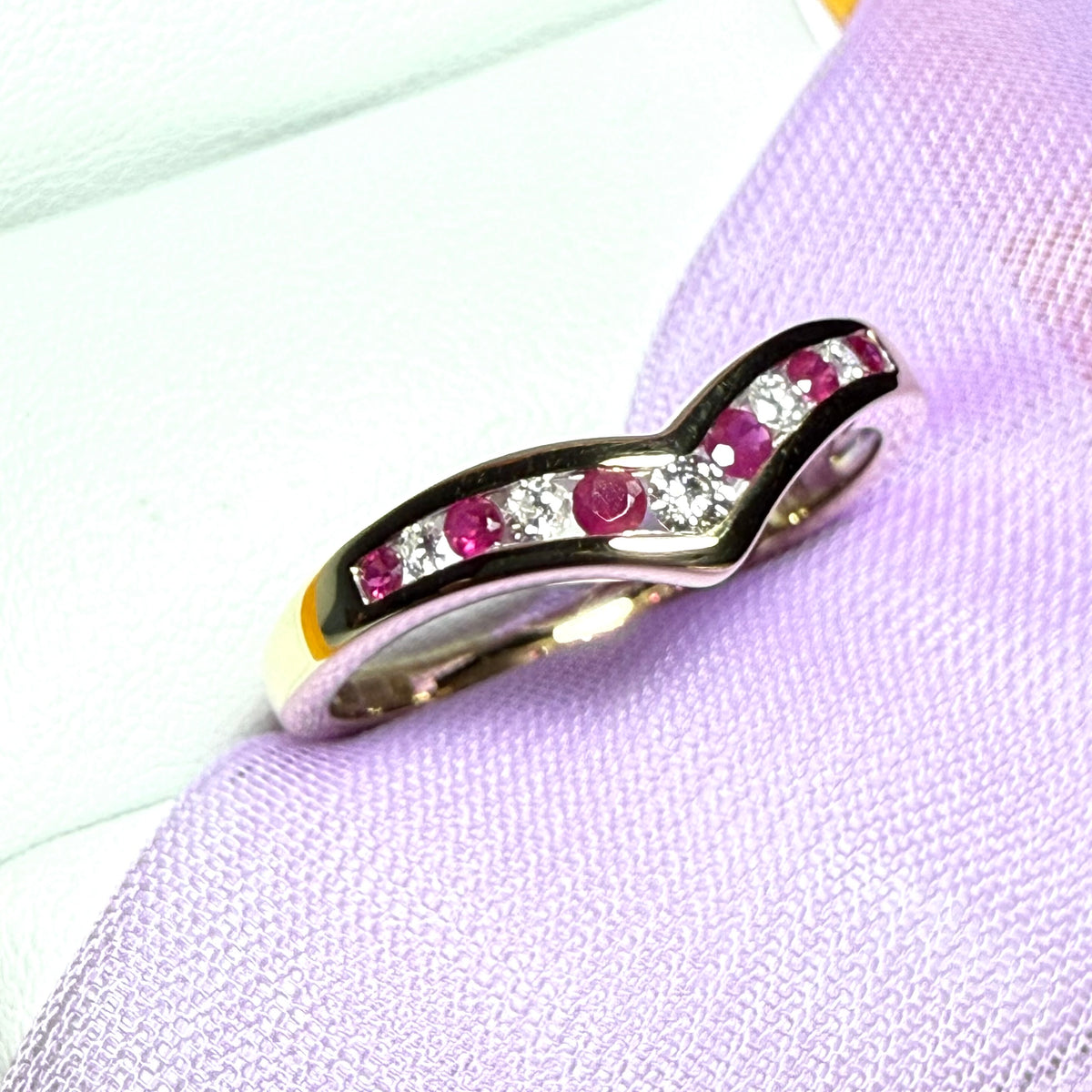 Yellow Gold Real Ruby And Diamond Wishbone Dress Ring