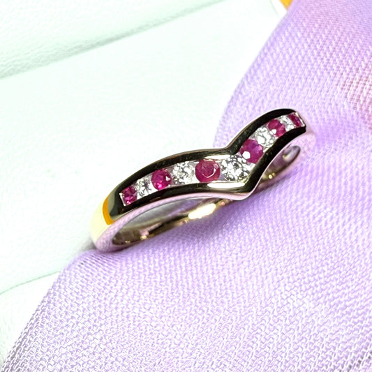 Yellow Gold Real Ruby And Diamond Wishbone Dress Ring