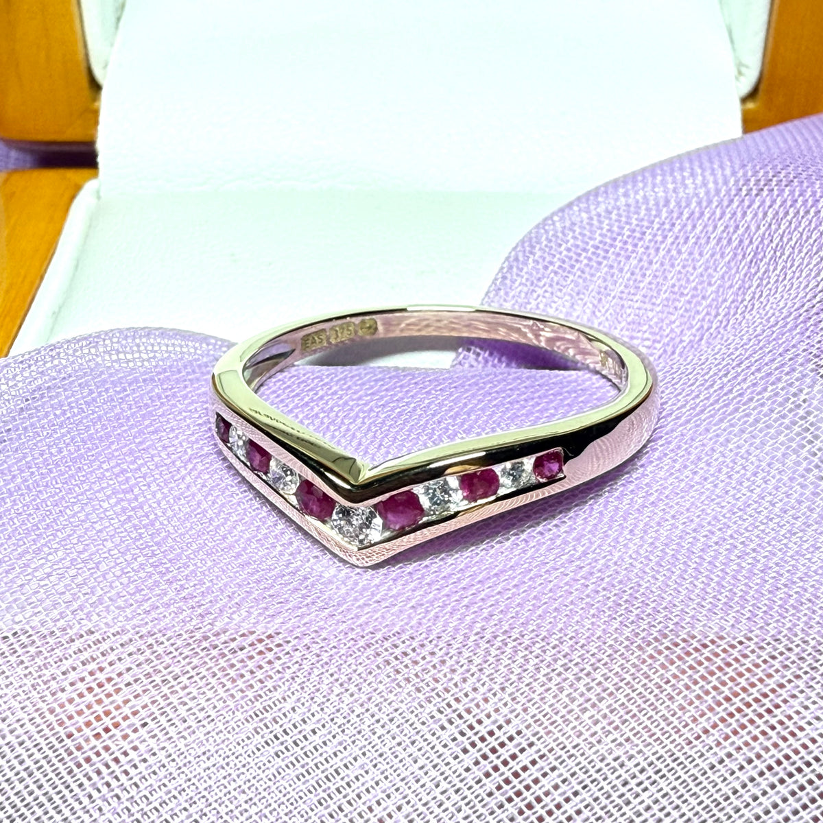 Yellow Gold Real Ruby And Diamond Wishbone Dress Ring