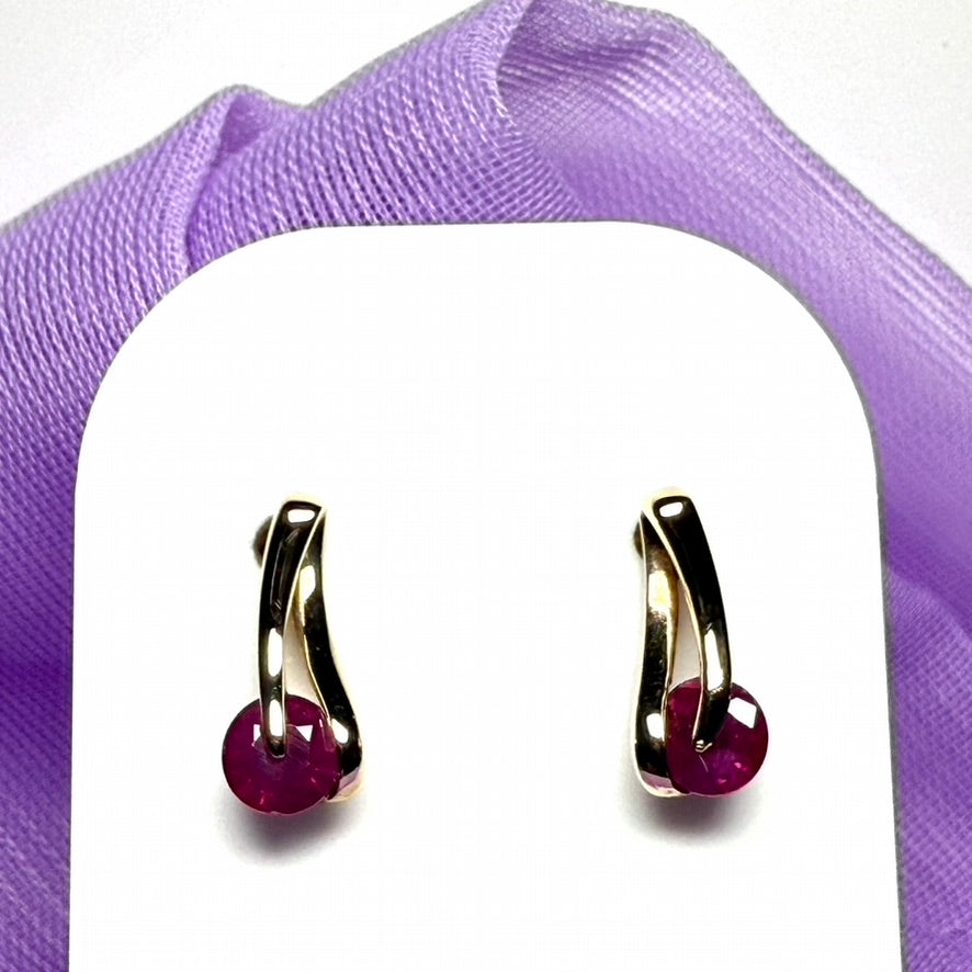 Yellow gold real red ruby swirl stud earrings