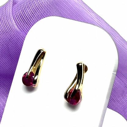 Yellow gold real red ruby swirl stud earrings