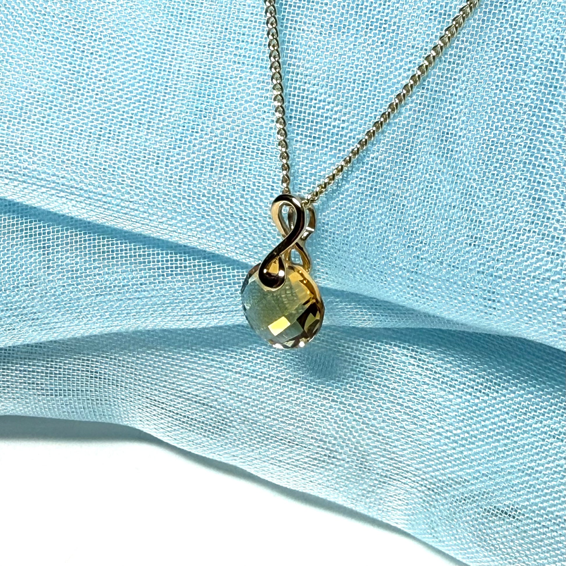  Yellow real citrine yellow gold necklace faceted round designed pendant with chain