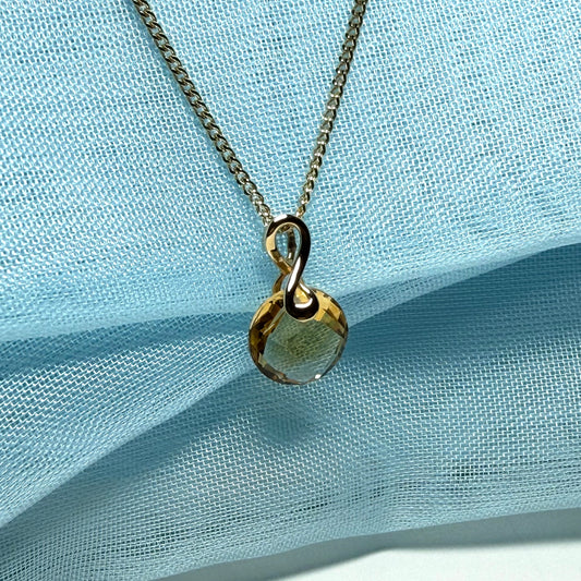 Yellow real citrine yellow gold necklace faceted round designed pendant
