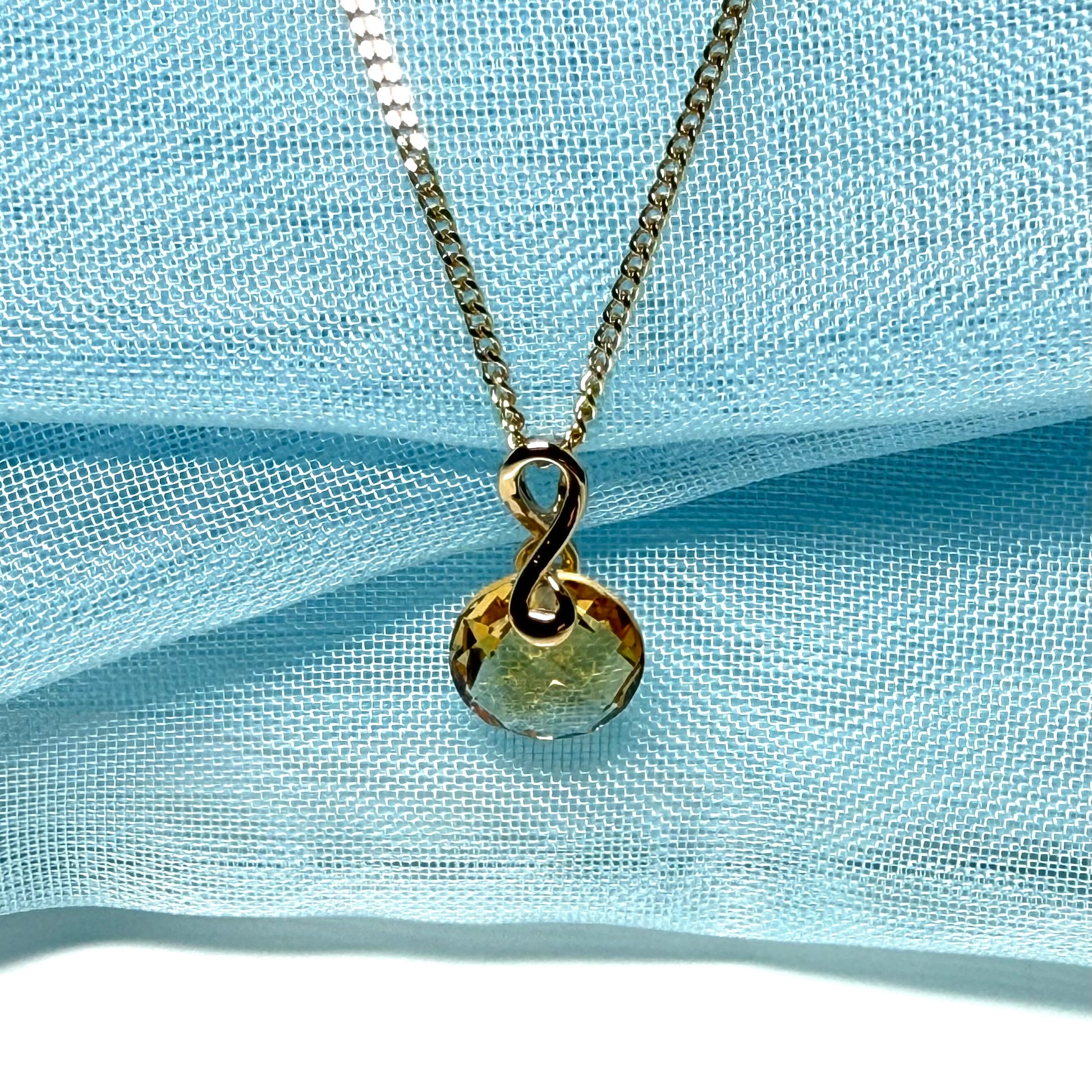  Yellow real citrine yellow gold necklace faceted round designed pendant with chain
