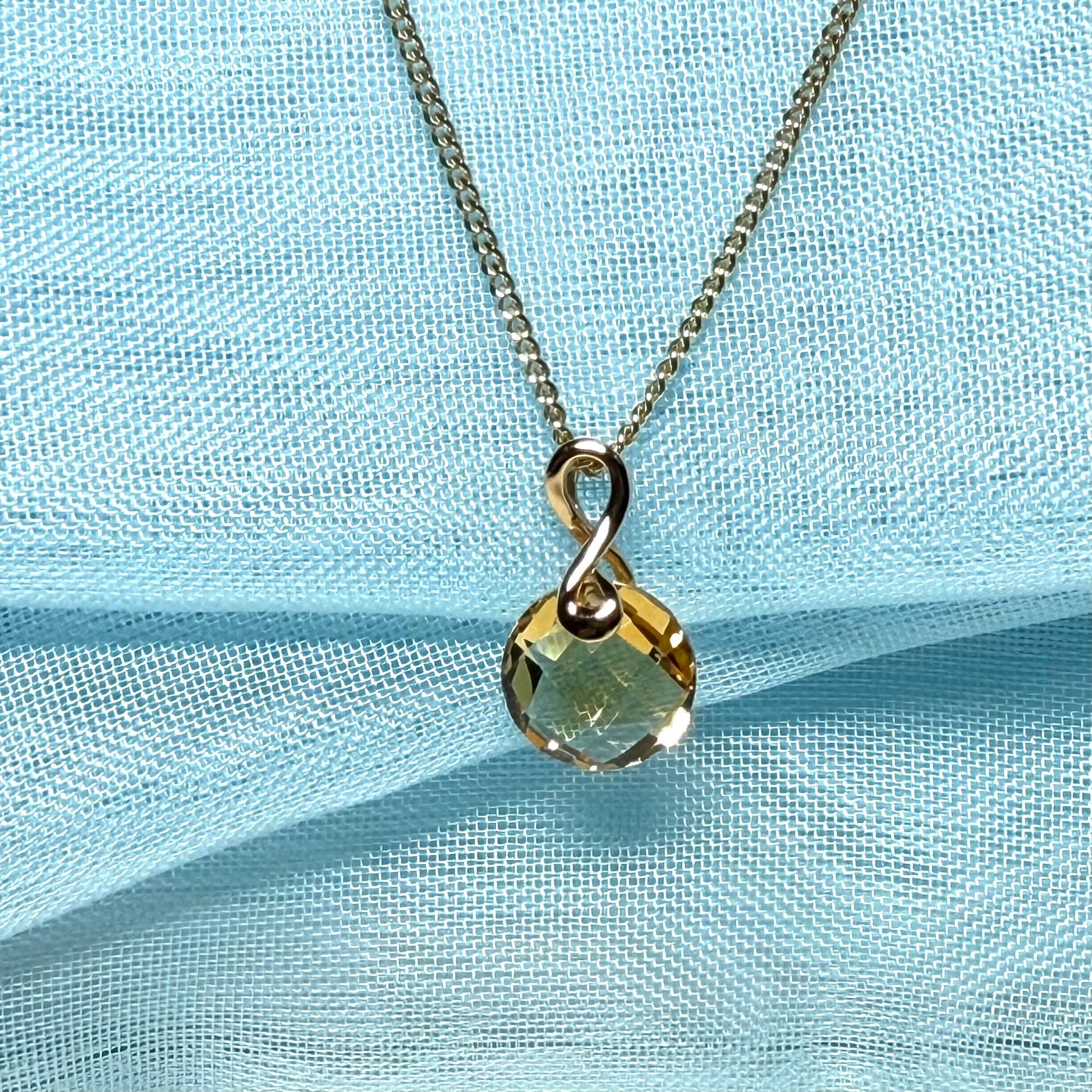Yellow real citrine yellow gold necklace faceted round designed pendant