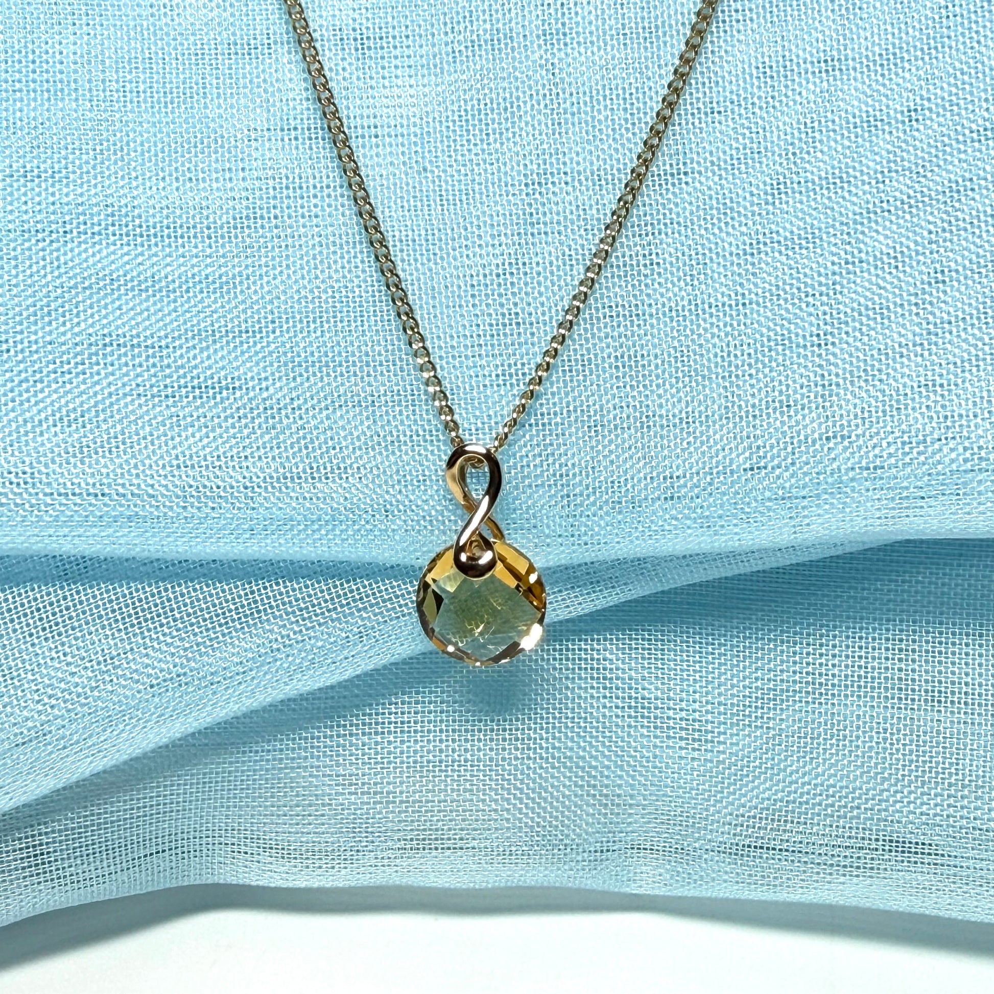  Yellow real citrine yellow gold necklace faceted round designed pendant with chain