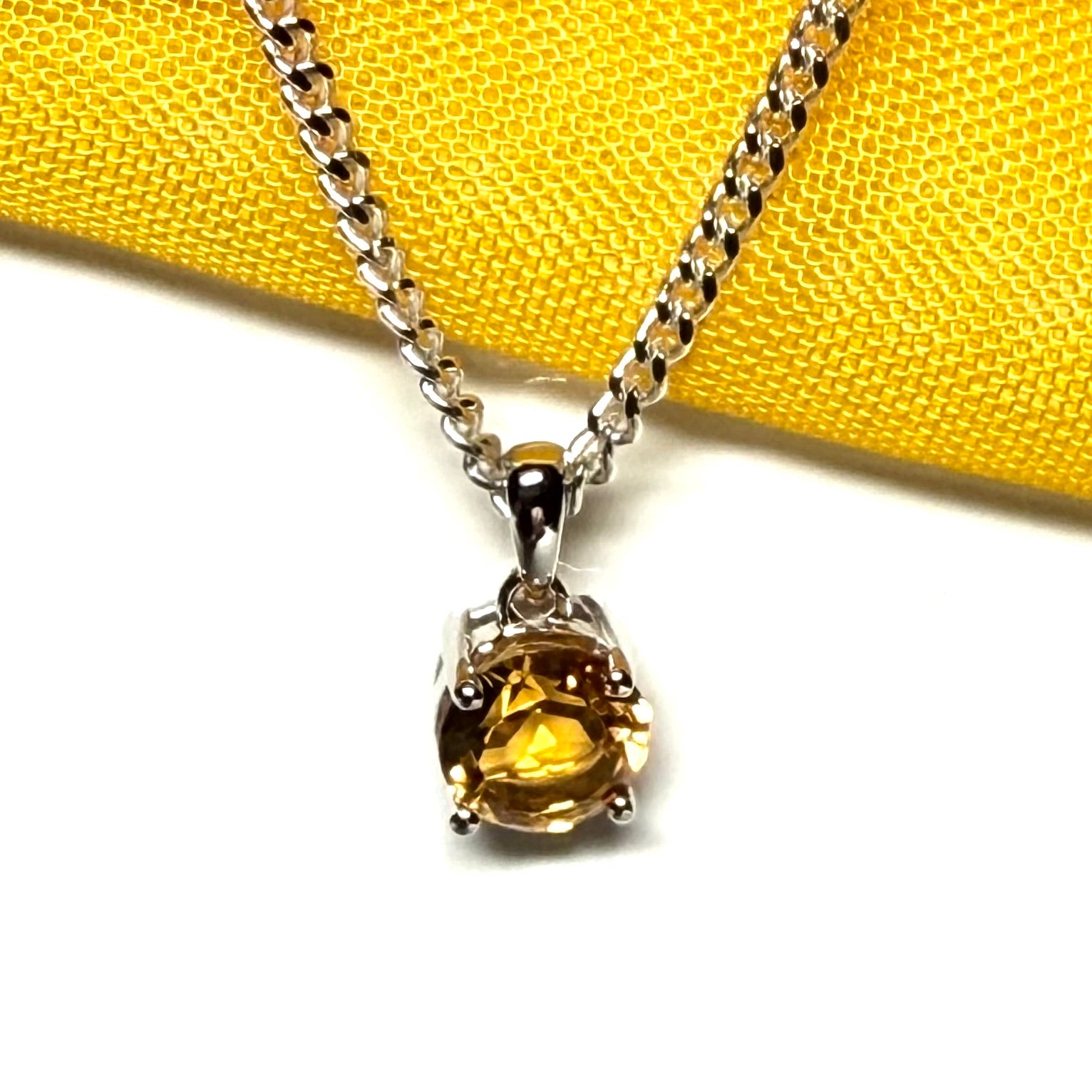 Yellow real round citrine necklace sterling silver pendant, simply gorgeous