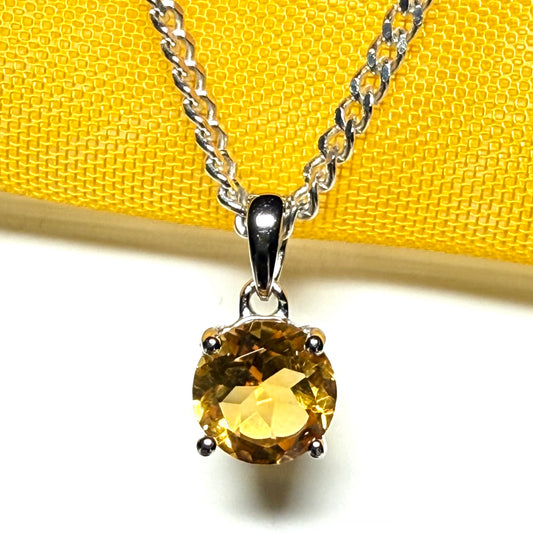 Yellow real round citrine necklace sterling silver pendant, simply gorgeous