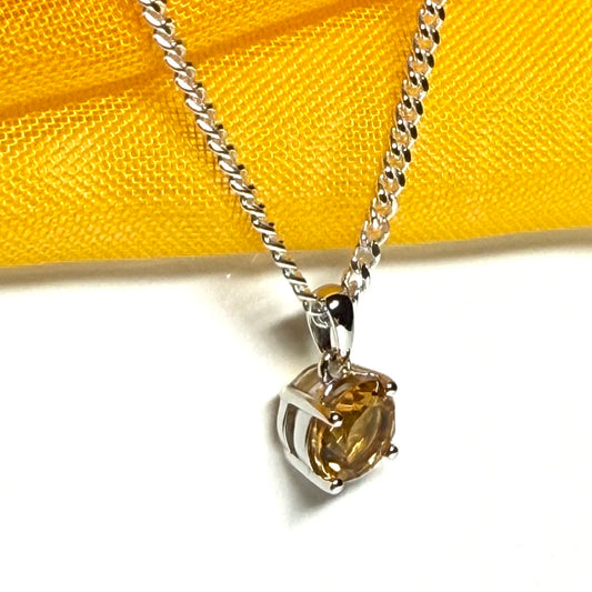 Yellow real round citrine necklace sterling silver pendant, simply gorgeous