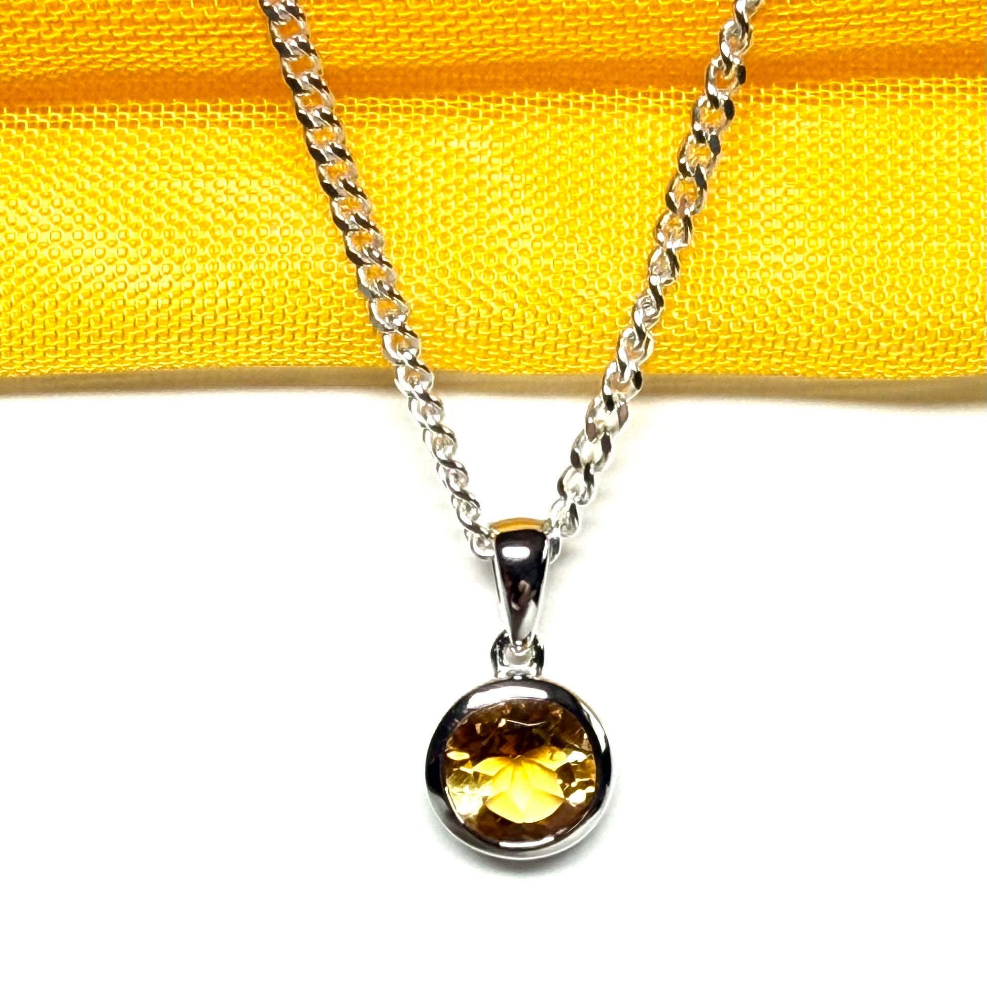 Yellow real round citrine necklace sterling silver pendant, simply gorgeous smooth rubbed over setting