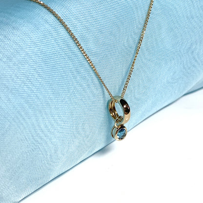 Yellow gold blue topaz circle drop necklace pendent