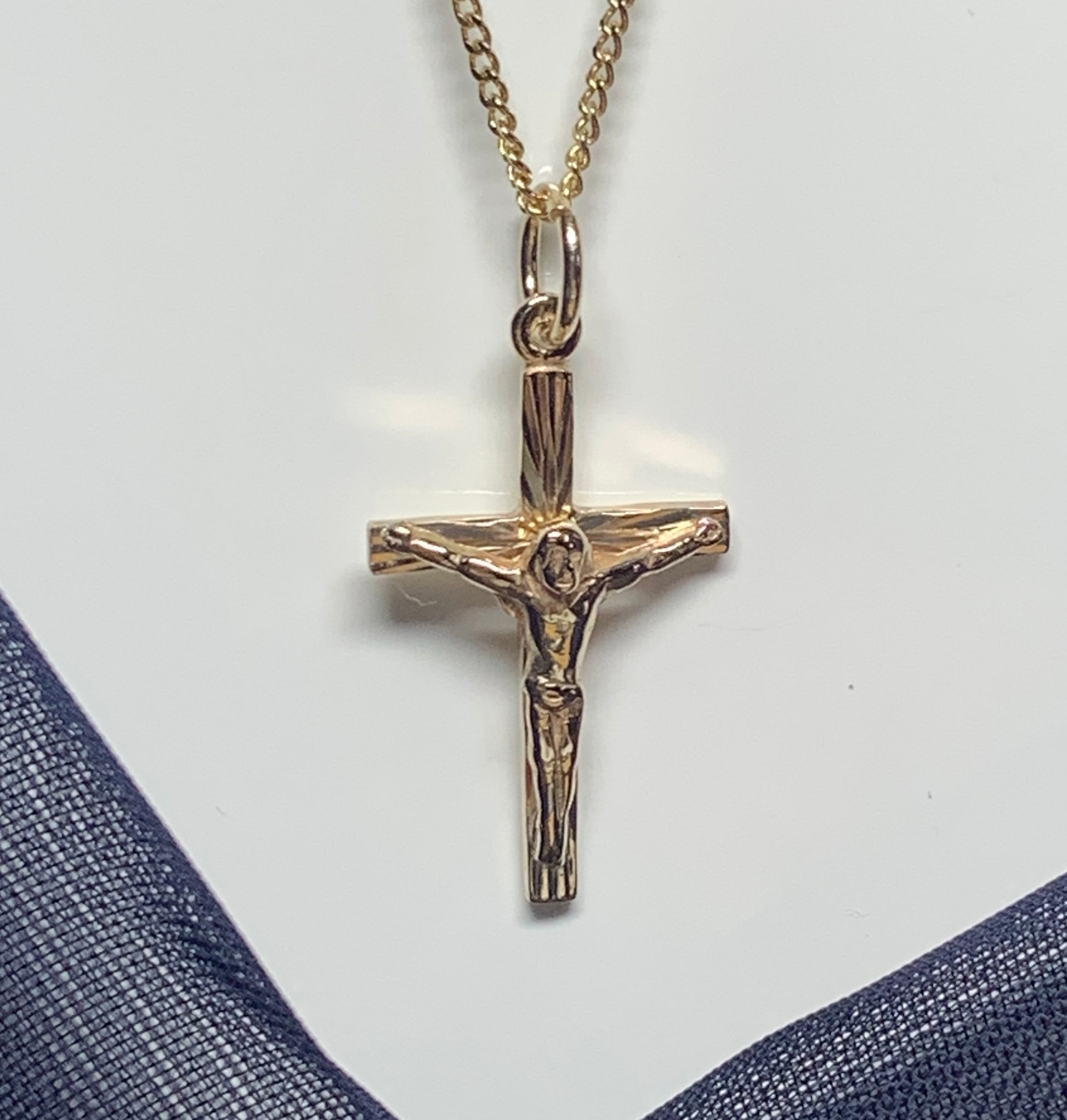 Solid yellow gold crucifix cross necklace pendant