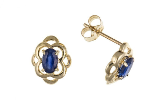 Yellow gold oval blue sapphire stud earrings