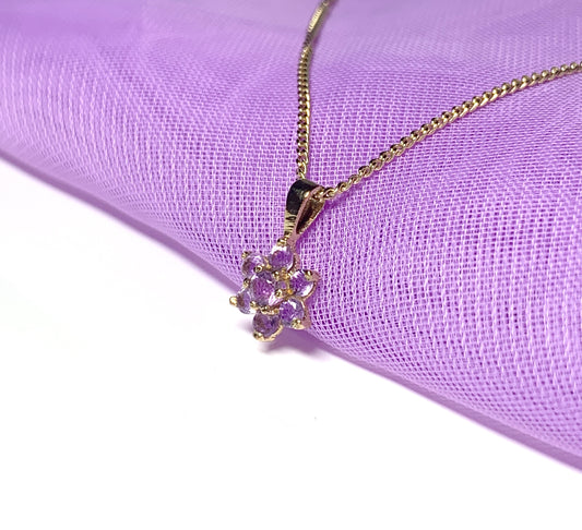 9 Carat yellow gold real amethyst cluster necklace