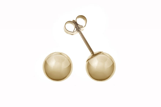 Yellow gold round plain polished ball stud earrings