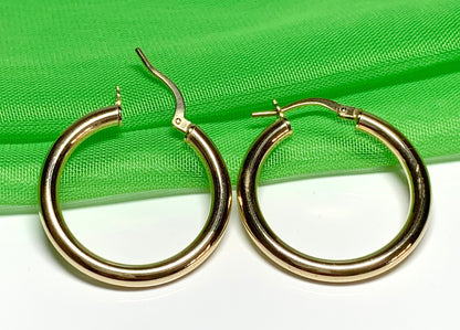 Yellow plain polished round hoop earrings 25 mm