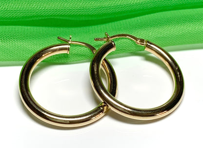 Yellow plain polished round hoop earrings 25 mm