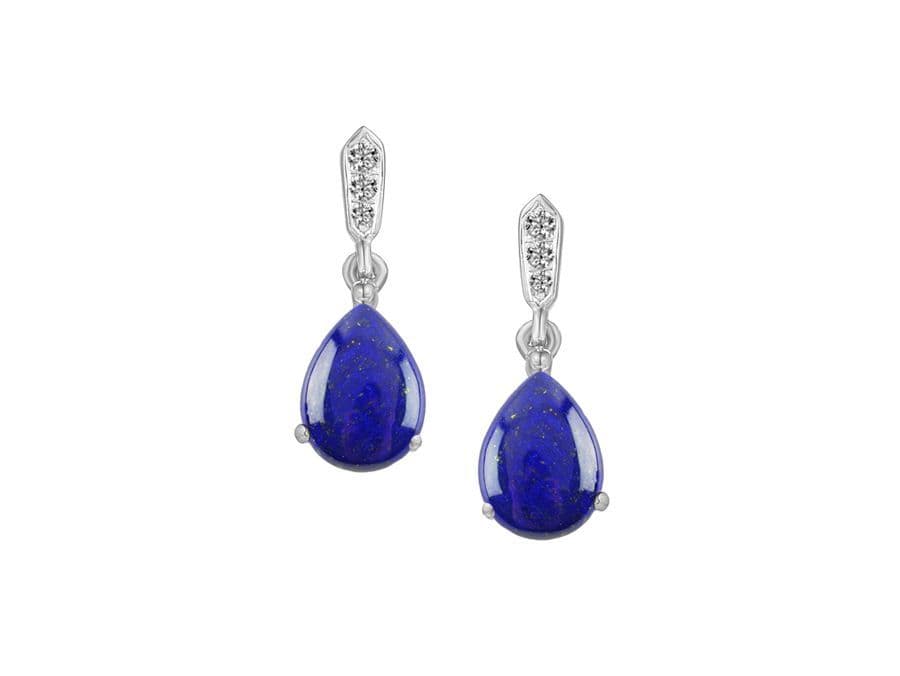 A Blue Pear Teardrop Lapis Lazuli And Diamond White Gold Drop Earrings