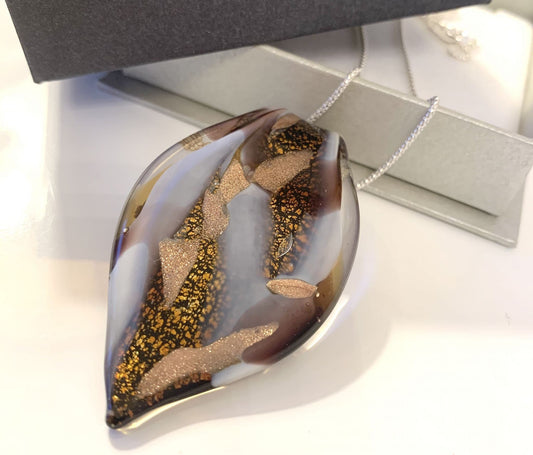 Amber Gold Murano Glass Leaf Pendant