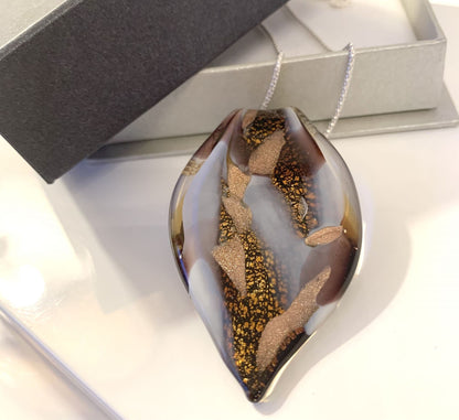 Amber Gold Murano Glass Leaf Pendant