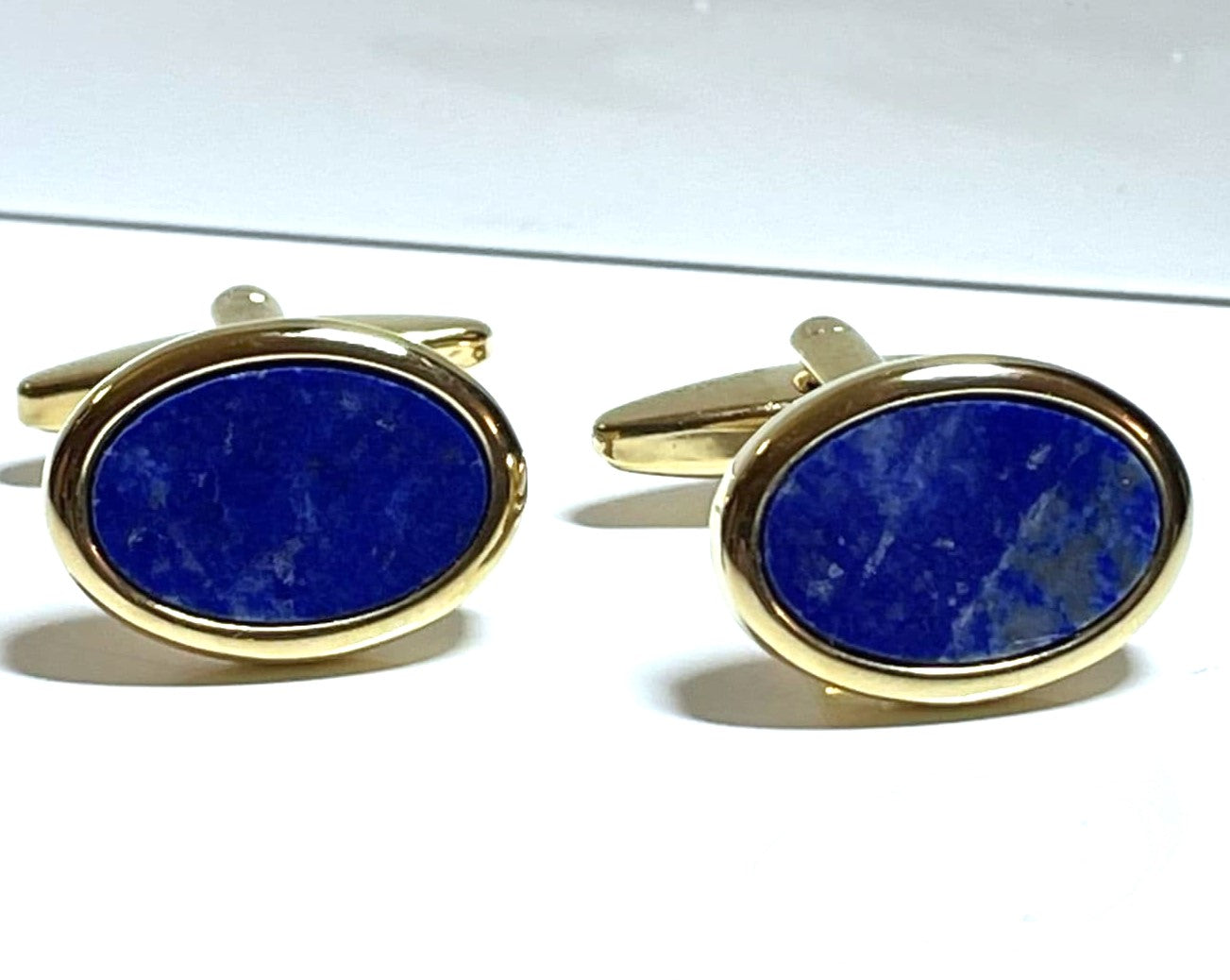 An Oval Blue Cufflinks Lapis Lazuli Gold Plated