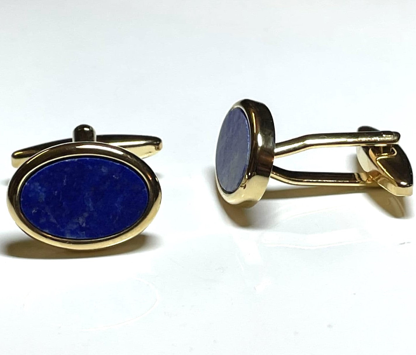 An Oval Blue Cufflinks Lapis Lazuli Gold Plated