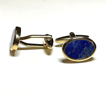 An Oval Blue Cufflinks Lapis Lazuli Gold Plated