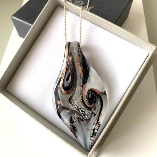 Black and White Murano Glass Leaf Necklace