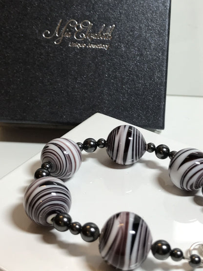 Black and White Striped Murano Glass Bracelet