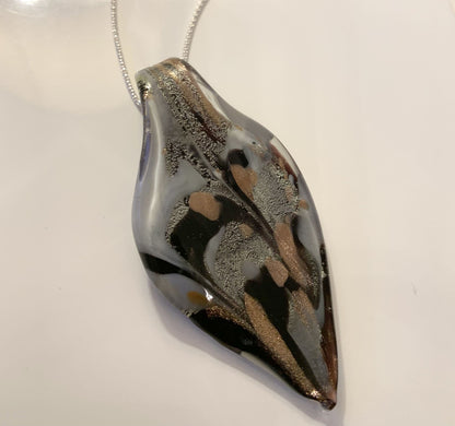 Black & Grey Tone Murano Glass Leaf Pendant