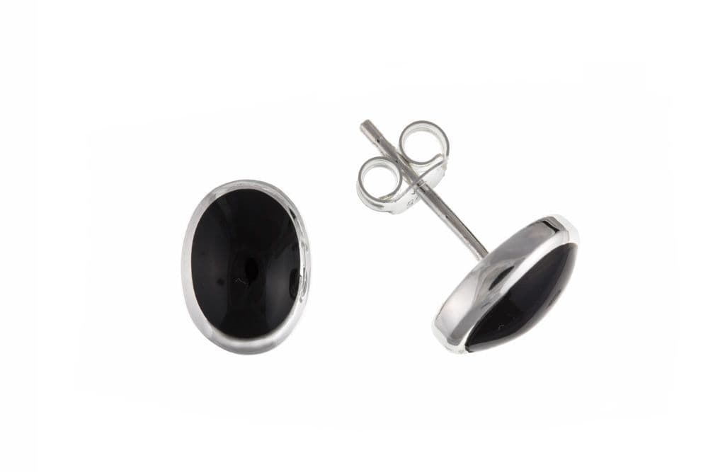 Black Sterling Silver Onyx Oval Stud Earrings