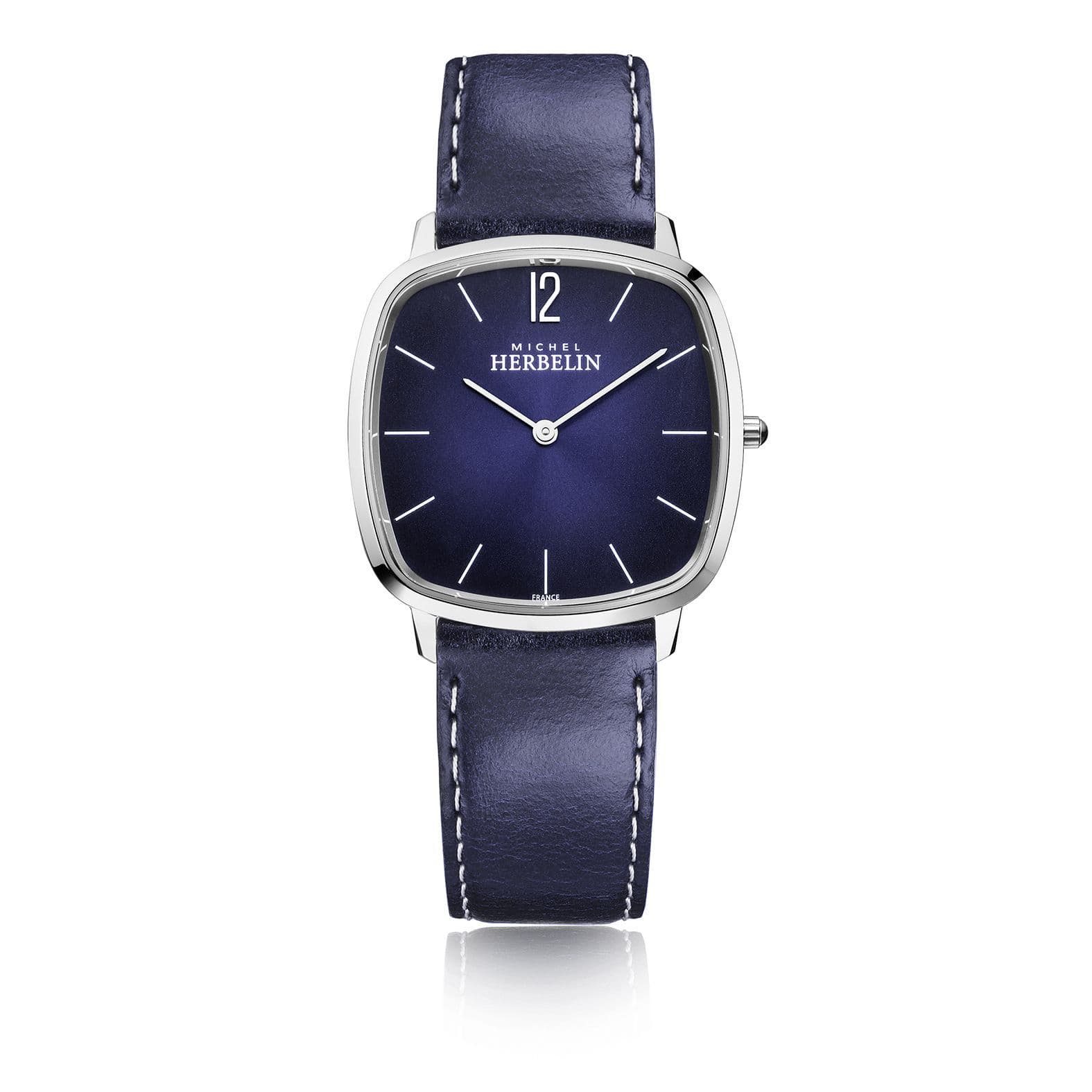 Blue City 16905/15 Michel Herbelin Men's Stainless Steel Leather Strap Watch Cushion Shaped